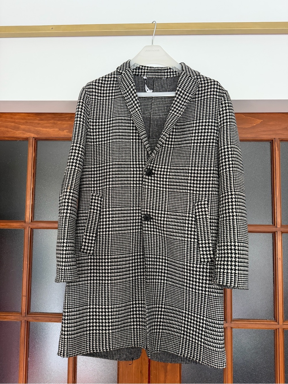 Zara Black & White Houndstooth Wool Blend Trench Coat